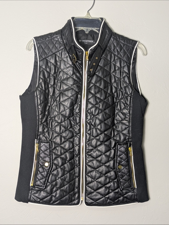 By Together Jackets & Blazers - By Together Black Quilted Sleeveless Vest L Gold Hardware Equestrian Moto Ski